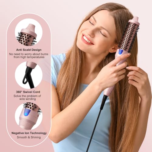 1.25 Inch Heated Curling Brush with Ceramic Tourmaline Ionic Technology (Gradient Pink)