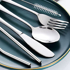 7 Piece Travel Utensils Set with Case and Straws (Blue)