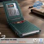 Men Slim Magnetic Leather Wallet Metal Case Money Clip 9 Cards (Dark Green-4336)