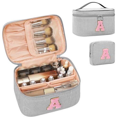 Personalized Initial Makeup Bag for Women Teen Girls (Black)