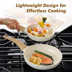 9.5inch Ceramic Nonstick Frying Pan Paella Pan with Lid (9.5 Inch / CREAM White)