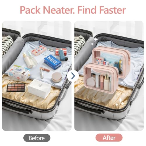 Clear Makeup Bag (2 Pack Pink / Hybrid Traveler (1 Large & 1 Medium - Soft))