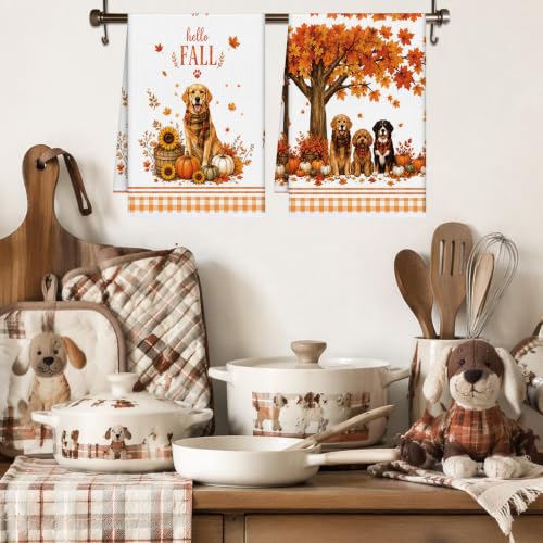 Fall Dog Kitchen Towels 4 PCS
