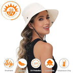 Sun Hats for Women Bucket Hat UV Protection Fishing Hat Wide Brim Safari Hats 2 in 1 Zip (With One Pair Cooling Sleeves-1pack-beige)