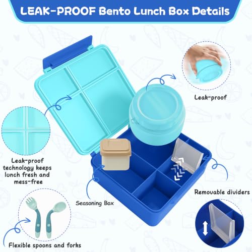Kids Lunch Box with Thermo Insulated Lunch Bag for School (Blue)