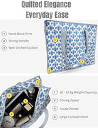 100% Cotton Quilted Tote Bag For Women (Jordy Blue Floral Print)