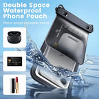IPX8 Double Space Waterproof Phone Pouch up to 8.5" (Black & Clear)