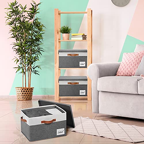 6 Pack Fabric Storage Bins with Lid (Large-6 Pack / Grey with White)
