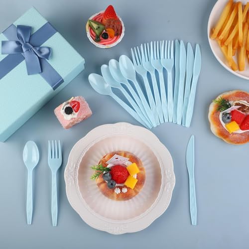 90 Pieces Light Blue Plastic Cutlery Set (Light Blue)