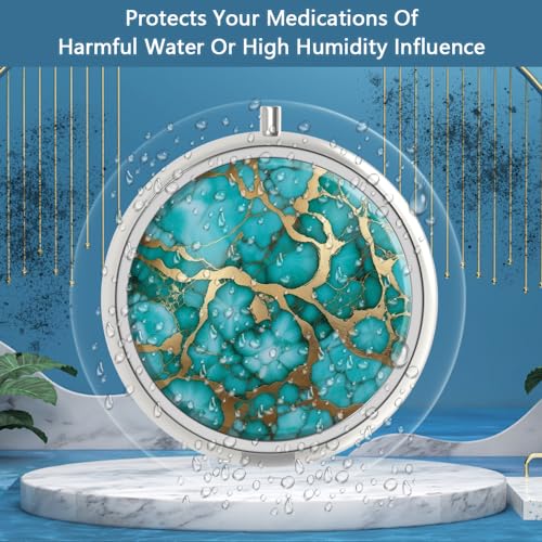 Pill Box 3 Compartment Small Pill Case Pill Organizer for Pocket or Purse (10-emerald Green Marble / 1 piece)