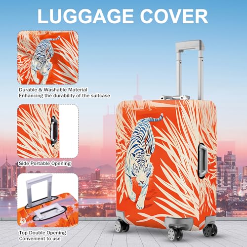 Funny White Tiger Luggage Cover (#17 / S(fits 20-22inch suitcase))