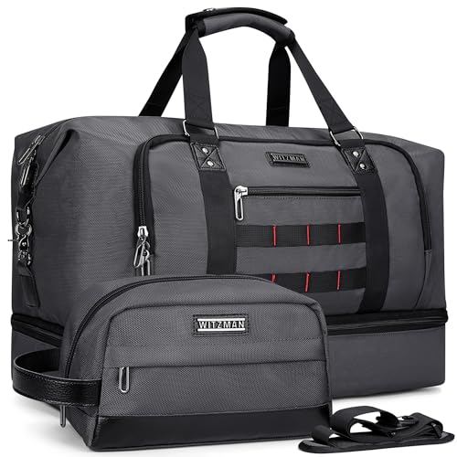 Travel Duffle Bags for Men Weekender Bags with Toiletry Bag Sets Carry On Overnight Bag 55L （B696 Silvery Grey） (Silvery Grey)