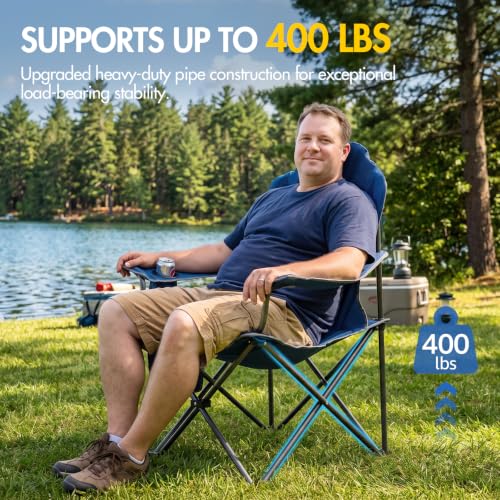 Folding Camping Chair with High Back Padded 2 Pack Oversized Portable Lawn Chairs Lightweight Sturdy Steel Foldable Outdoor Camp Chair for Adults (Grey / 2 Pack)