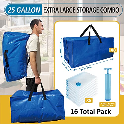 16 Pack Heavy Duty Extra Large Moving Bags with Backpack Straps & Large Vacuum Storage Bags Moving Supply Combo (16 Pack-8 Moving Bags+8 Vacuum Bags)