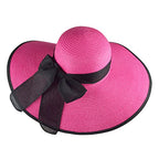 Womens Bowknot Straw Hat Foldable Beach Sun Hat Roll up UPF 50+ (Big Bow / Deep Pink 5.9" Brim, 1 Pack)