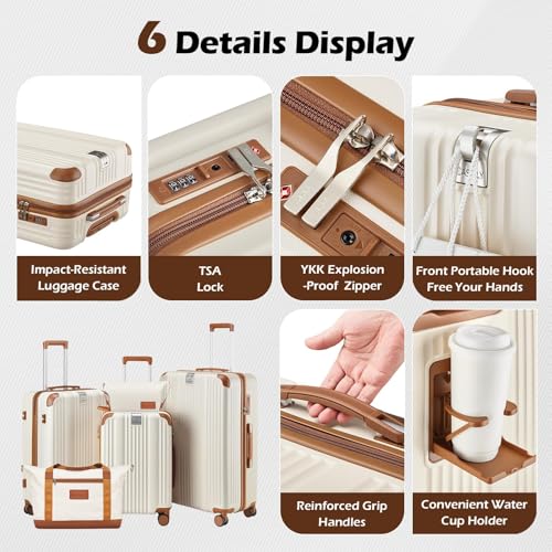 Luggage Set 3 Piece Luggage with PC+ABS Hardshell TSA Lock Spinner Wheels Carry on Lightweight Suitcase Cup Holder (Black / 5 piece sets(20/24/28/DB/TB))