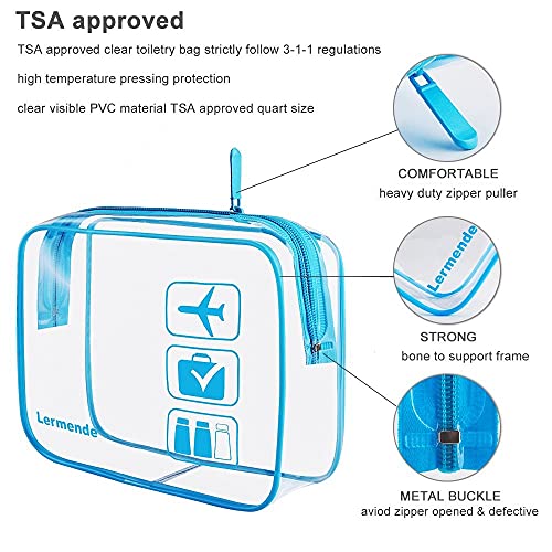Clear Toiletry Bag TSA Approved Quart Size Travel Carry On (Blue / 3 Pack)