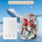 Red Cardinals on Snowy Branches Set of 2 Luggage Tags for Suitcases Leather Suitcase Tags Identifiers with Privacy Name Address Label and Stainless Steel Loop for Women Men Travel Luggage Accessories (Red Cardinals on Snowy Branches)