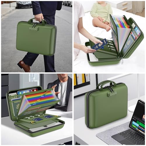 Fireproof File Organizer with Lock (15.5" x 11.5" x 3"(colorful) / Green)