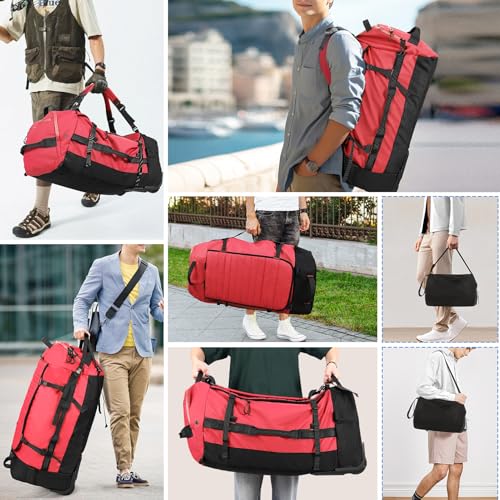86L Collapsible Wheeled Duffle Bag Waterproof (Red)
