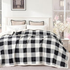Sherpa Fleece Throw Blanket 80" x 90" Reversible Plush Fluffy Large Big Blanket Lattice Flannel Blankets for All Season Use (Black and White / 80"*90")