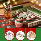 100 Pieces Christmas Mahjong Cocktail Picks Decorative Bamboo Cocktail Skewers 5.3 Inch Wooden Fruit Toothpicks for Christmas Game Night Appetizers Bar Drink Fruit Party Supplies (Christmas Mahjong)