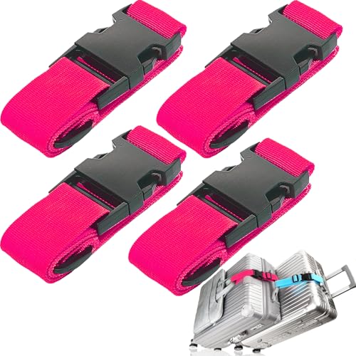 4 Pack Luggage Straps for Carry On Bag Multiple Suitcases (4Pcs Rose / 45 In Connect)