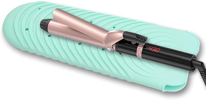 Heat Resistant Mat for Curling Iron, Silicone Flat Iron Mat & Holder for Counter, Portable Travel Curling Iron Mat & Pocket for Hot Hair Styling Tools