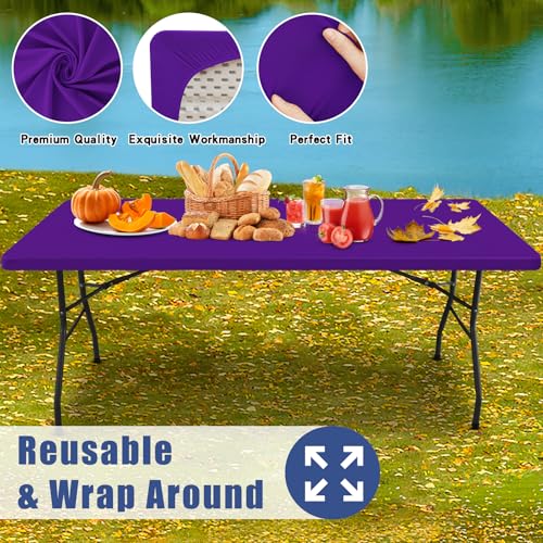 2 Pack Rectangle Spandex Fitted Table Cloth (Purple / 72" x 30" (Rectangular))