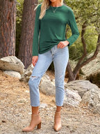 Long Sleeve Shirts for Women Casual Crewneck Tops Basic Tees (XX-Large / 01darkgreen)