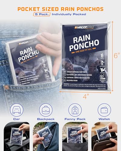 Disposable Rain Ponchos for Adults (One Size / Clear (5 Pack))