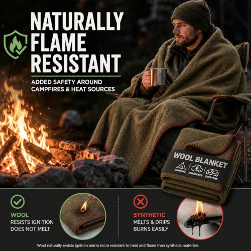 JMR Wool Camping Blanket 10 (Olive Green / 62x84 - 10 Pack)