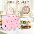 Insulated Lunch Bag for Women (Corduroy Strawberries RoseRed)