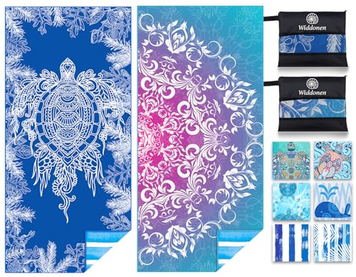 Microfiber Beach Towel (2 Pack Dark Blue Turtle Mandala / 32x71 inch)