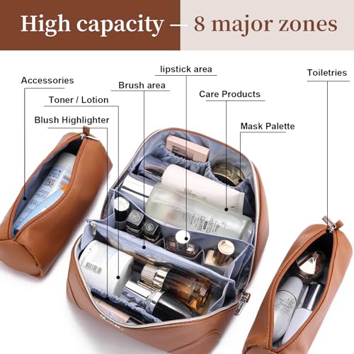 Travel Makeup Bag Cosmetic Bags for Women (C-1-Brown)