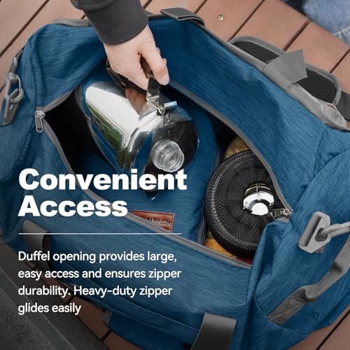 40L Foldable Duffle Bag for Travel Men & Women Carry On 22"x14"x9" Airline Approved (Aegean Blue / 40L)