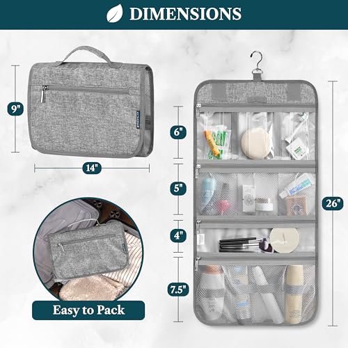 Hanging Toiletry Bag for Women Men Foldable Travel Organizer (Heather Grey)
