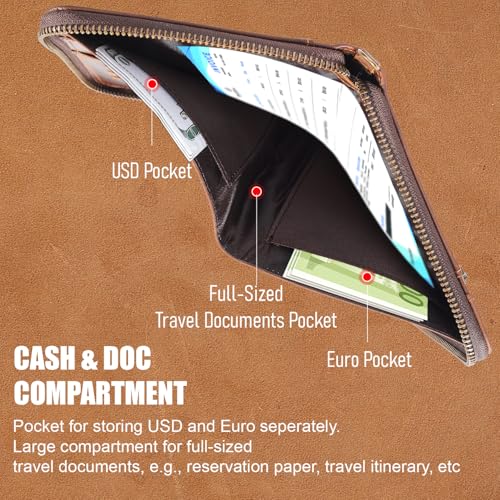 Lorenzo Full Grain Leather Family Passport Wallet for 4 (Dark Brown)