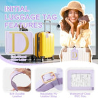 Personalized Initial Luggage Tags for Suitcase (Purple Leather,glod Letter / D)