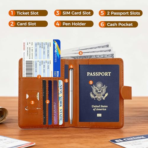 Premium Leather Passport Holder Covers Case (UP-BROWN)