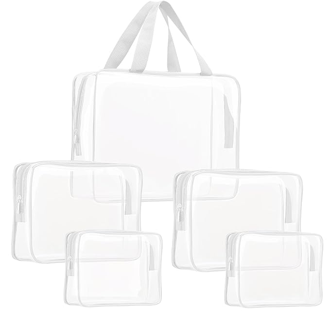 5Pcs Crystal Clear PVC Travel Toiletry Bag Kit by ROYBENS