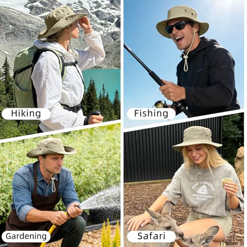 Sun Hats for Men Women Safari Hat Foldable Fishing Hat UPF 50+ Bucket Hat (1pack-beige1 Digital)