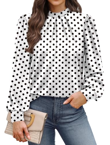 Winter Clothing for Women Fall Clothes Early Fall Fashion Must Haves Long Sleeve Shirts Blouses Dressy Casual Womens Tops Work Teachers Outfits White Polka Dot M (04 - White Polka Dot / Medium)