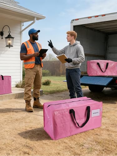 10 Pack Extra Large Moving Bags with Backpack Straps & Handles (Pink / 10 Pack)