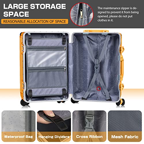 Luggage PC+ABS Aluminum Frame Zipperless Checked Luggage Hard Shell Suitcase with TSA Lock Double Spinner Wheels 24 Inch Orange (Orange / 24-inch(upgraded Tsa Lock))
