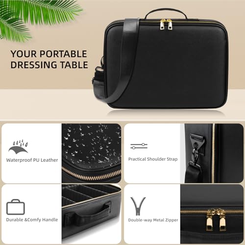 Professional Makeup Bag with LED Mirror (Black-Large / Hook&loop Detachable)