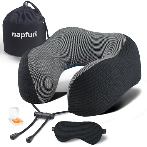 Neck Pillow for Travel with Travel Pouch (Black Striped Kit)