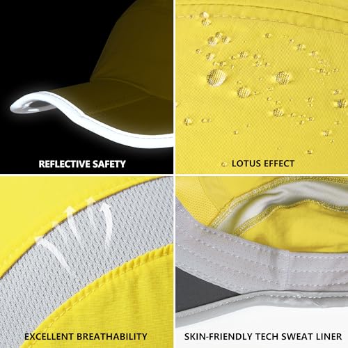Baseball Cap Nylon Running Cap Outdoor Sports Hat for Men Women Adjustable Quick Drying Reflective Foldable UPF50+ Breath Mesh Water Repellency Race Performance Lightweight Yellow (6 7/8-7 1/2 / Yellow)