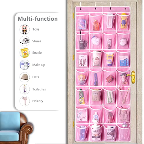 28 Pocket Over The Door Shoe Organizer (Pink-2 Pack of 28)