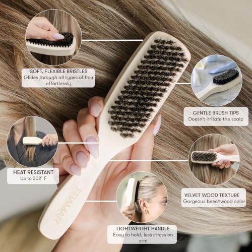 Slick Back Hair Brush Boar Bristles (Beechwood)